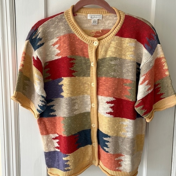 Cotton Blend Women’s Sweater Top Cardigan Large Southwestern Patchwork Colorful - Picture 4 of 16